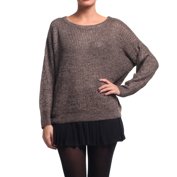 New Josephine Chaus Knit Sweater Brown Semi-transparent waffle scoop neck - Picture 3 of 11